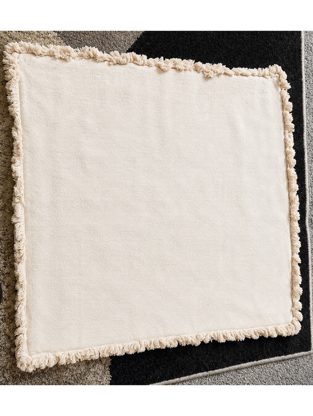 Roman Deco Cream Cotton Ramie Pillow Cover with Fringe Edging 23x24 inches